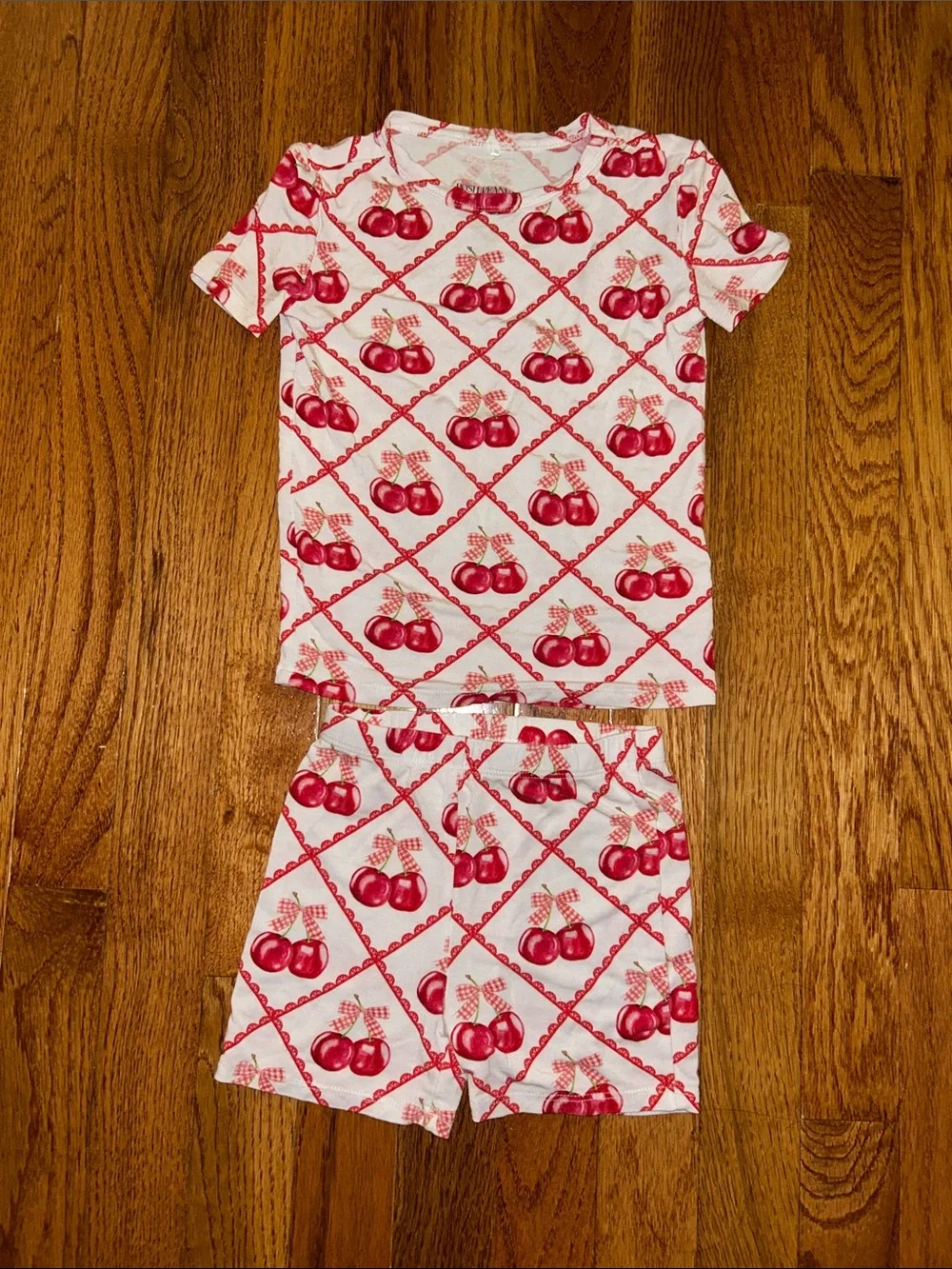Posh Peanut Kids' Cherry Print Short Pajama Set - White & Red